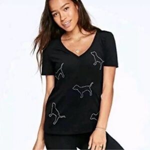 PINK Victoria's Secret Black Tee with Dog Pattern